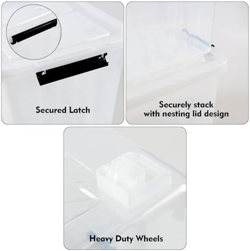 50L Stackable Storage Bin with Lid, Plastic Container with Heavy Duty Latches to Organize, Clear, 4-Pack
