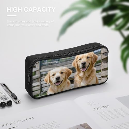 Retriever Dogs Puppies Pets Pencil Case Large Capacity Pencil Pouch | Portable Pencil Bag Zipper Pouch Small Makeup Bag for Women, Durable Aesthetic Pencil Cases for Office Supplies Organizer