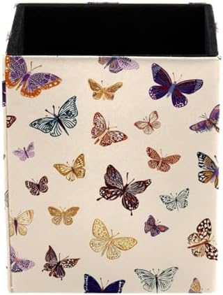 Butterfly Pen Holder for Desk Decor, Rectangular PVC Leather Pencil Cup for Desk Pen Organizer, Makeup Brush Holder for School, Home, Office