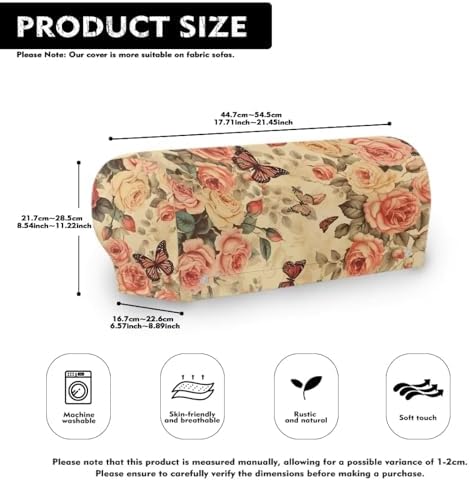 Vintage Floral Sofa Arm Covers for Couch Set of 2 Soft Stretch Armrest Covers Furniture Protector Armchair Slipcovers for Recliner Halloween Decoration