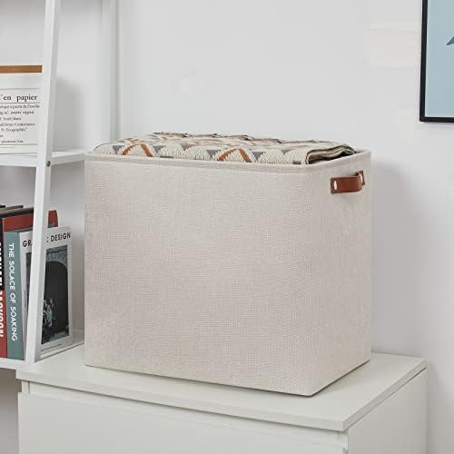 DULLEMELO Fabric Storage Basket, Large Storage Bin for Organization, Closet Storage Bins for Clothes Blankets Nursery Shelves, Collapsible Storage Container Box with Handles(Cream)