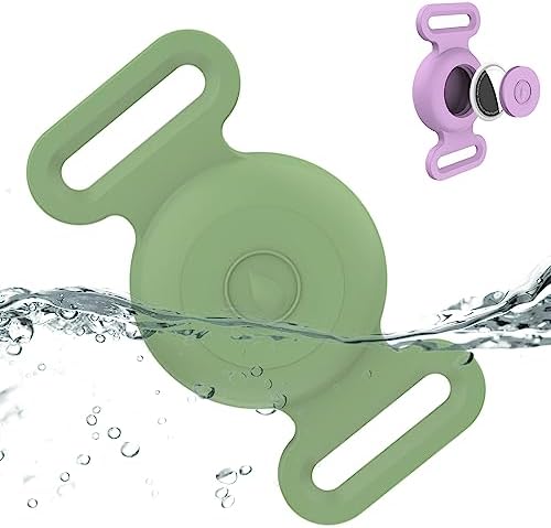 Waterproof Dog Collar with Airtag (1st & 2nd Gen) Holder, 1 Pack | Lightweight Silicone Hidden AirTag Holder for Dog Collar, Anti-Lost AirTag Case for Pet Cat Dog (Green)