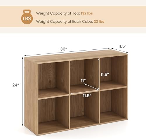 Giantex 6-Cube Bookcase, 3-Tier Cubby Bookshelf, Horizontal Vertical Display Rack with Anti-Tipping Kits, Modern Storage Organizer Shelf Unit for Bedroom, Living Room, Study Room, Natural | Horizontal Vertical Display Rack with Anti-Tipping Kits, Moder...