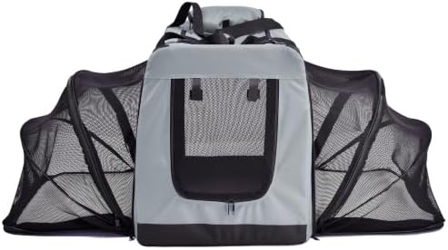 Pet Life ® 'Hounda Accordion' Metal Soft-Folding Collapsible Dual-Sided Triple-Expandable and Collapsible Folding Travel Dog Crate and Pet Playpen