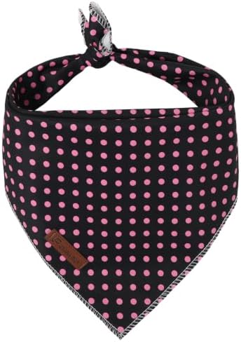 Black Pink Polka Dog Bandana, UP URARA PUP Puppy Bandana for Small,Medium Dog, Spring Summer Cotton Triangle Bid Scarf Dog, Pet Kerchief for Girl Female Dogs or Cats, Fancy Fall Classic Dog Bid Scarf