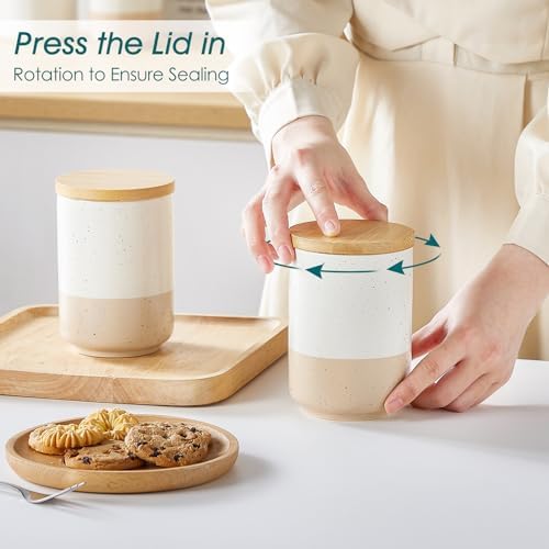vancasso Sabine Ceramic Canister Set with Airtight Wood Lids - 4-Piece Small Kitchen Storage for Coffee, Sugar, Tea & Spices (18 oz Each) - Compact Countertop Jars