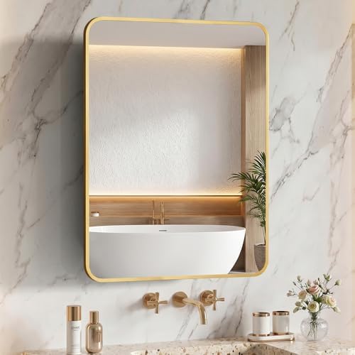 ACEMIRO 24x30 Inch Bathroom Medicine Cabinet with Mirror Gold Metal Framed Recessed or Surface Wall Mounted Mirrored Medicine Cabinets for Bathroom