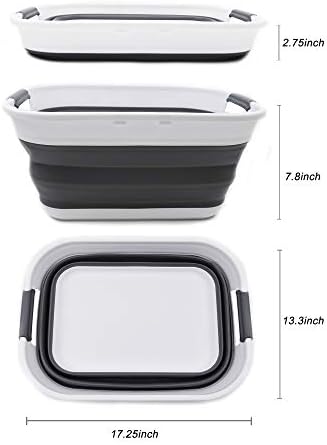 SAMMART 17.5L (4.6 Gallon) Small Collapsible/Foldable/Pop Up/Portable Washing Tub/Storage Basket, Water Capacity 13.5L/3.5 Gallon (1, White/Grey)