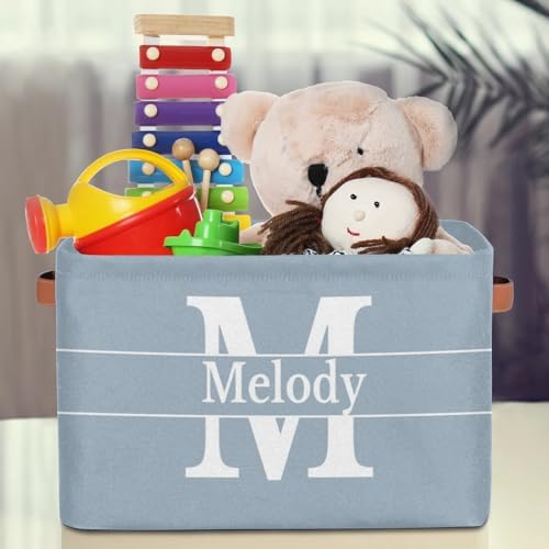 Personalized Name Storage Basket Light Steel Blue with Initial Letter