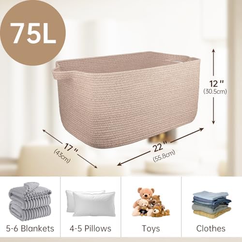 75L Large Blanket Basket,woven baskets for storage,Storage Basket for Organizing,Cotton Rope Basket with Handle,Blanket Basket living Room,Toy Basket for Nursery