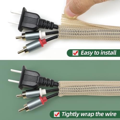 Split Wire Loom Tubing, Cable Protector Sleeve, Braided Cable Management for TV/Computer/Home Theater/Engine Bay, Cord Protectors from Pets No Chew (Wood Color, 3/4"-25ft)