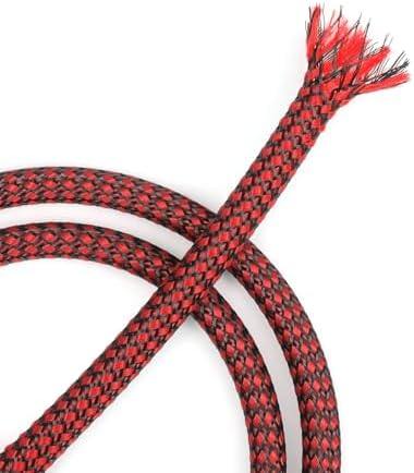 Expandable Braided Cable Sleeve, PP Yarn + PET Braided Expandable Sleeving Cable Management Protection High Density PET Wire Cover Sheath for Cables (Red Black, 4mm-19ft)