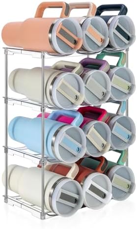 Sbosbo Water Bottle Organizer for Stanley 40 oz Tumbler, Stackable Water Bottle Holder for Kitchen Fridge Cabinet Organization and Storage, Plastic Wine Rack/Drink Bottle Holder (4 Pack - Hold 12)