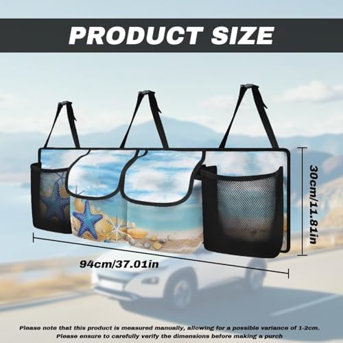 Dreaweet Blue Beach Trunk Organizer for Car Women Back Seat Hanging Organizer with 4 Pockets Portable Collapsible Trunk Organizer for SUV Sedan Van Car Storage Accessories Interior
