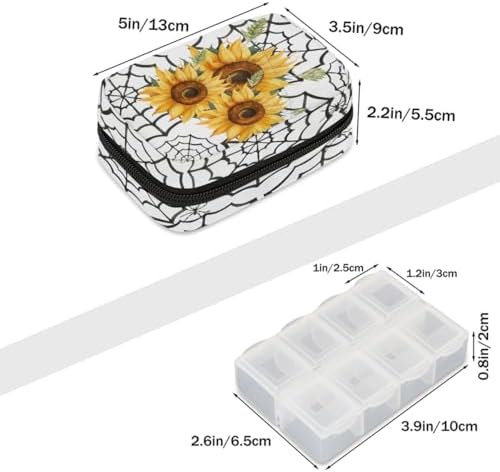 Pill Organizer Box Flower Spring Sunflower 7-Day Weekly Medicine Pill Case Travel Pill Container Portable Pill Holder Storage Purse Bag Small Compact Size for Vitamin Supplement Birth Control