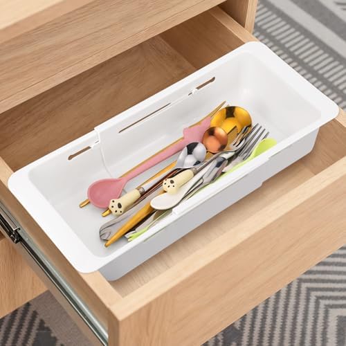 Booson 4 PCS Deep Drawer Organizer Bin Adjustable Sliding Drawer Organizers