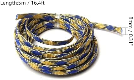 Jutagoss PET Expandable Braided Cable Sleeve, 16.4ft - 5/16 inch Blue Yellow Cable Management Sleeve, Wire Loom Tube Cord Protector for USB Cable, Power Cord, Audio Video and More, 1Pc