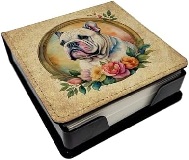 Caroline's Treasures English Bulldog and Flowers PU Leather Note Paper Holder with Artist-Designed Cover, Desk Accessory, Office Gift