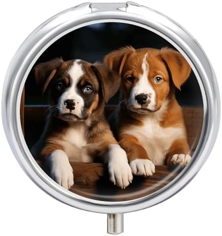 Puppies Dogs Pets Animals Pill Case with 3 Compartments Round Pill Box Cute Travel Pills Container Mini Pills Organizer Pocket Mini Medicine Storage for Storing Vitamins Supplements