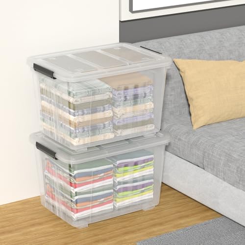 Farmoon 70 Quart Large Plastic Lidded Storage Container Bin, 4 Packs, Clear
