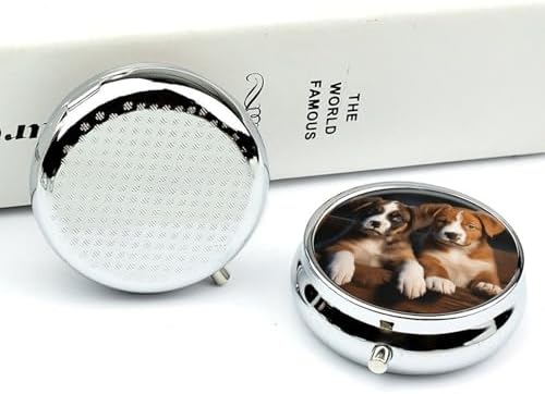 Puppies Dogs Pets Animals Pill Case with 3 Compartments Round Pill Box Cute Travel Pills Container Mini Pills Organizer Pocket Mini Medicine Storage for Storing Vitamins Supplements