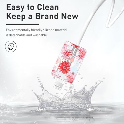 Cute Cable Protector for iPhone Adapter Charger, Red Chrysanthemum Flowers Design, Soft TPU Data Cable USB-C Case Data Line Cord Saver Charger Protective Case for iPhone 11 12 13 14 15 Pro Max
