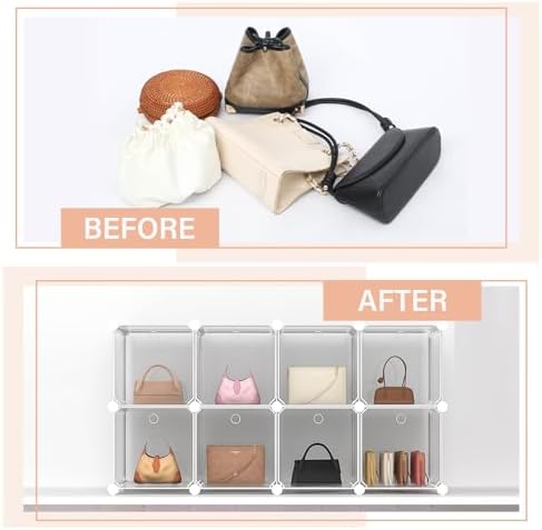 Briwooody 8 Pack Purse Organizer for Closet Purse Storage Box with Door Clear Display Case Handbag Organizer Dustproof Storage Bins for Hat Wallet Book Toy Cosmetic