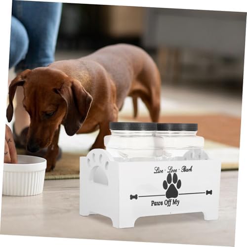 BESPORTBLE 1 Set Dog Food Storage Box Dog Treats Food Jar Container Treat Container for Countertop Crate Storage Organizer Treat Container Holder Tabletop Bin Wooden White