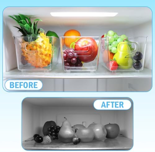 10 Pcs Clear Plastic Storage Bins,Pantry Organizer Bins | Storage Containers with Handles Stackable for Kitchen Freezer Cabinet Closet Bathroom Under Sink,9'' L x 5''W x 4.3''H