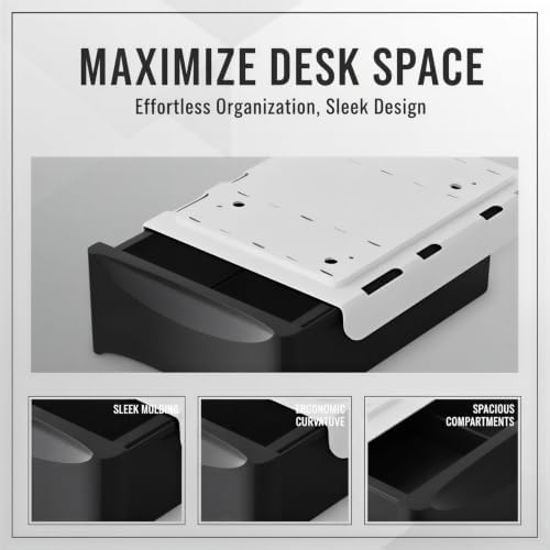 Invisible Under Desk Drawer Organizer, Smooth Pull-Out Hanging Container, Large Capacity PET Drawer to Save Desk Space, No-Drill Adhesive Mount, Self-Tapping Screws Included, 8.9 x 7.5 x 2.6 in, Black
