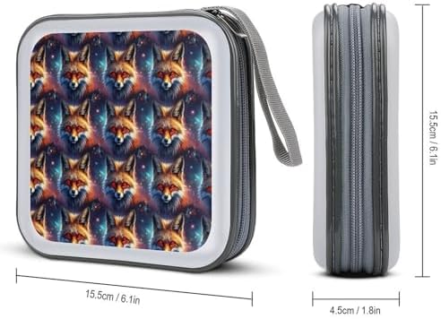 Portable 40-Capacity DVD Storage Binder Space Fox Art, Hard Case CD Holder with Zipper, Organizer for Music Movies Game Discs