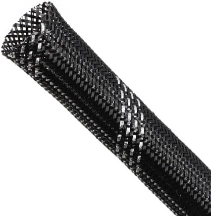 Braided Cable Sleeving, PET Expandable Braided Cable Sleeve, Flexible Mesh Sleeving Cord Management for Audio Video and Other Home Device, Cord Protector from Pets (Black Silver, 1/2" x 25ft)