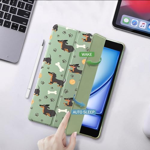 Cute Kawaii Dachshund Case for 10.9" iPad 10th/11th, Clear TPU Smart Stand Back Cover with Pencil Holder, for iPad 2022/2025 Generation Auto Wake/Sleep Foldable Protective Case