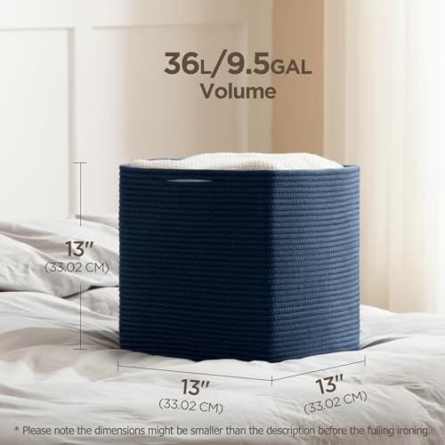 joybest 13inch Cube Storage Bins, Cotton Rope Woven Organizer Basket | Set of 4 Cube Bin Square Shelves Organizer Closet Storage, Nursery, Toy Organization, Navy Blue