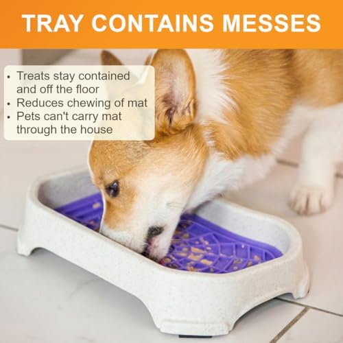 Neater Pets Neat-LIK Dog Lick Mat w/Mess-Proof Tray, Lick Mat for Dogs, Cats, Puppy, Reduces Anxiety & Boredom, Peanut Butter Slow Feeder, Interactive Treat Licking Pad (Purple & Green/Vanilla Bean)