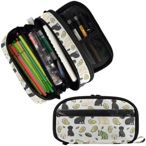 SUABO Pet Dog Avocado Pencil Case Large Pen Stationery Bag | Pencil Pouch Stationery Organizer with Compartments, Transparent PVC Layer, School Office Supplies for Kids Adults