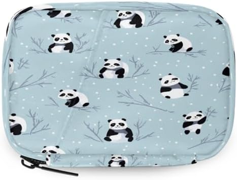 Weekly Pill Organizer Travel Size Bag with Removable 7 Day Pill Box Portable Vitamin Case Purse with Zipper,Panda On Branch Snowy