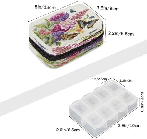 Pill Organizer Box Retro Flowers Butterfly 7-Day Weekly Medicine Pill Case Travel Pill Container Portable Pill Holder Storage Purse Bag Small Compact Size for Vitamin Supplement Birth Control