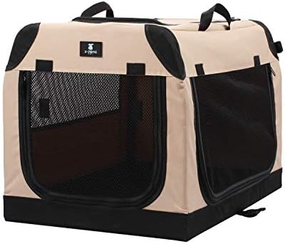 X-ZONE PET 3-Door Portable Soft-Sided Folding Soft Dog Travel Crate Collapsible Pet Kennel,Small, Tan, 24 x 16.5 x 16.5 Inches Nesting Boxes for Household Pets
