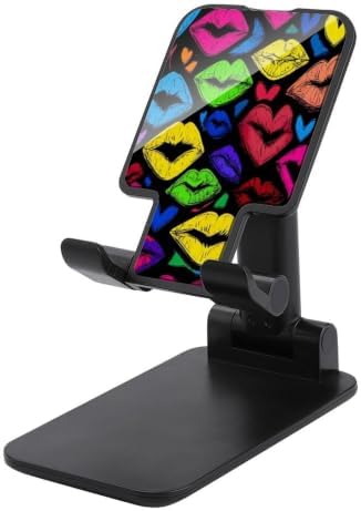Compact Colorful Love Lips Art Phone Holder with Angle Height Adjustment | Multi Function, Reusable, Cell Phone Stand, Compatible with 4"-13" Mobile Devices Tablets, Desk Accessories