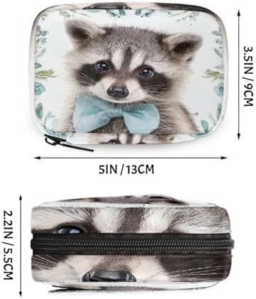 Weekly Pill Organizer Travel Size Bag with Removable 7 Day Pill Box Portable Vitamin Case Purse with Zipper,Raccoon Light Blue Bow