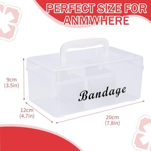 Bandage Organizer,3 Compartments Bandaid Holder with Lid & Handle,Bandaid Case for Home Medicine Cabinet, Office,Elastic Bandage Organizer Wrap,Cotton Swabs（White）