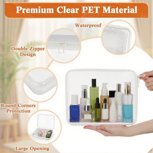 6Pcs Clear Hard Shell Zipper Case Set Travel Organizer, Hard Plastic Zipper Pouches White Storage for Makeup, Toiletry, Office Supplies & Kids Toys