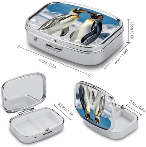 Pill Organizer, Portable Pill Box, Travel 7 Day Pillcase Young Penguins with Snow Medicine Organizer 2 Compartments Medicine Container for Vitamins, Medications, Fish Oil and Supplements