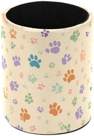 Faux Leather Pen Holder for Desk, Pencil Organizer Pet Paws Pen Cup Desk Decor Makeup Brush Holder Storage for Office Home
