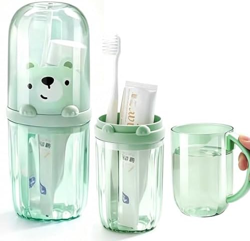 Cute Toothbrush Travel Case for Kids with Detachable Handle, Portable Cute Toothbrush Holder, Multifuction Toothbrushes Toothpaste Storage Box for Camping Travel or Home Use (Green)