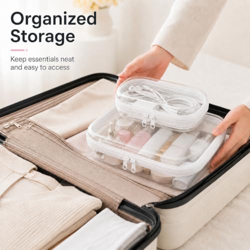 2-Pack Clear Hardshell Zipper Case, 1.2mm Thicken Crush-Proof Travel Toiletries Bag, TSA Approved Portable Zipper Pouches, Rigid Toiletry & Diaper Bag Organizer for Tech, Toys & Art Supplies(White)