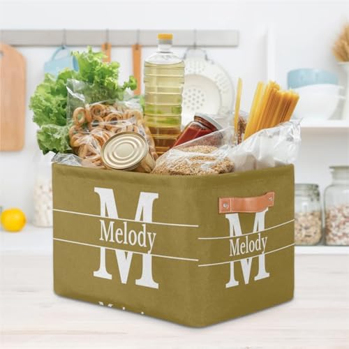 Personalized Name Letter Storage Basket, Olive Canvas Storage Bins