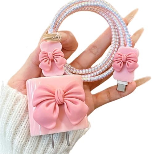Cute Cable Protector for iPhone18W/20W Charger Power Adapter with 3D Bow Tie Charger Cord Protector,Soft Data Line Cable USB Wire Saver,Data Cable Phone Charger for iPhone8 11 13 14 15 16 Plus Pro Max