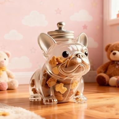 French Bulldog Treat Jar，Airtight Dog Treat Jar, Glass Candy & Cookie Storage Container with Lid, Cute Animal Shape for, Keep Pet Snacks